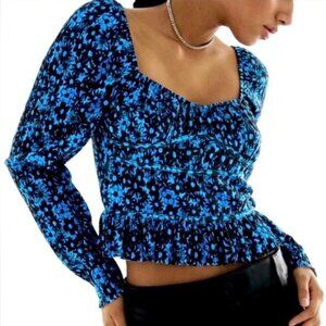 Zara Floral Blue/Black Long Sleeve Top